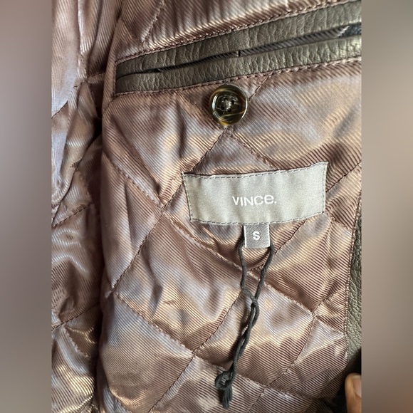 NWOT Vince brown Leather Moto Jacket 100% Lambskin Men’s size Small - Picture 10 of 17